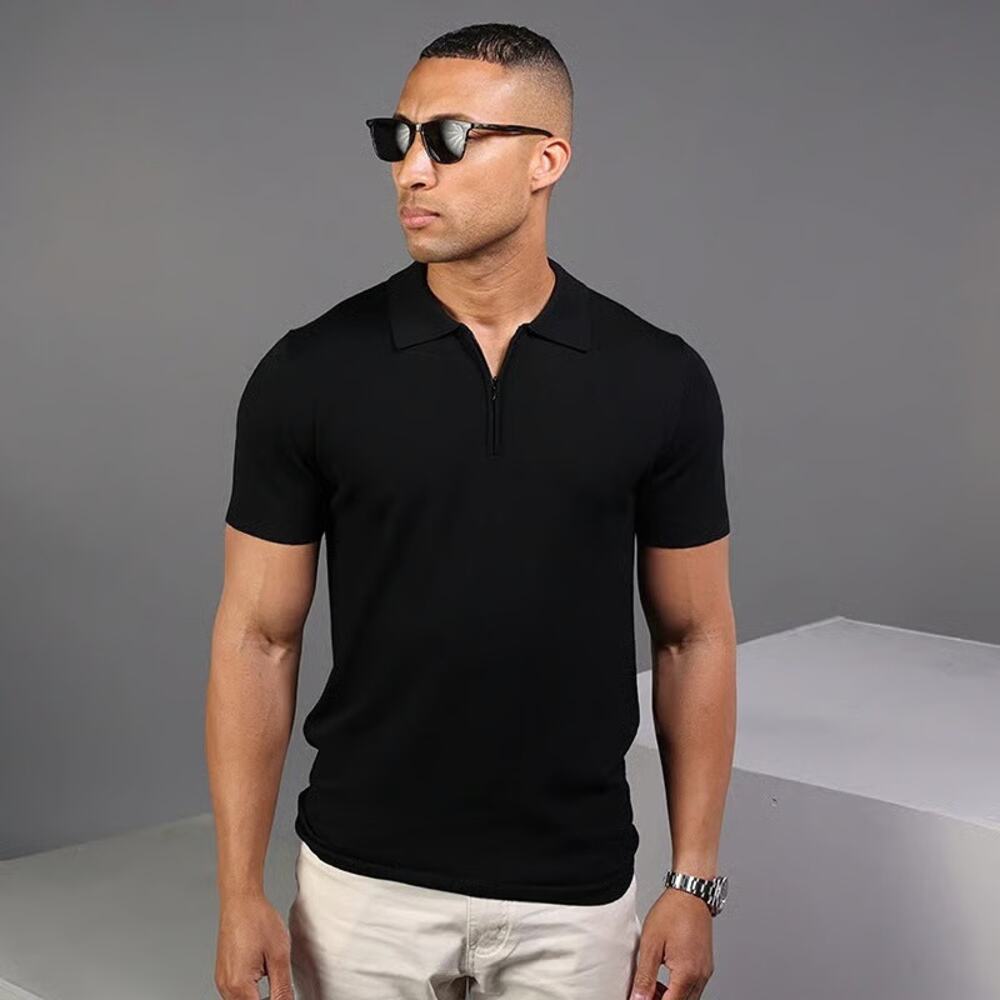 NWT Collars and Co Venetian Merino Zip Polo Shirt Black XL